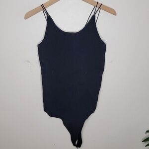 NWT Everyday Chic Boutique Open Strappy Back Black Ribbed Bodysuit Size Large
